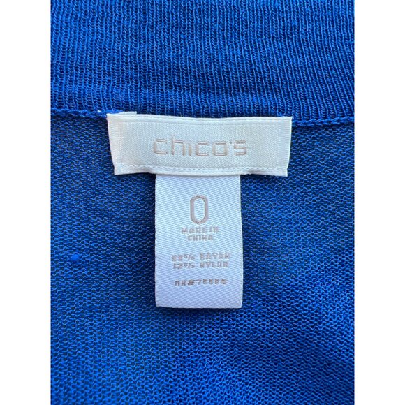 Chicos Open Front Cardigan Sweater Size 0 XS Royal Blue Quarter Sleeve Knit - Picture 4 of 6